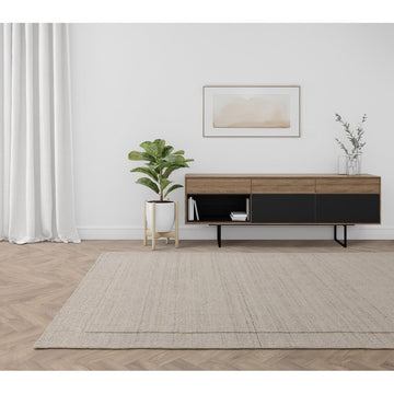 Larson Modern Plain Hi-Low Border Hand-Woven Textured Looped Wool Low Short Pile Ivory Rug-Asiatic Carpets-Rug Love - The Most Loved Rug Store